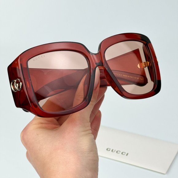 Gucci GG1402SA 003 BRAND NEW Sunglasses Burgundy Pink Women Square Oversised main image 9